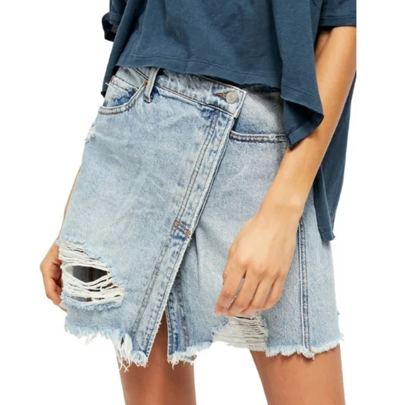 NWT Size 24 Free People Parker Denim Wrap Skirt Mini Skirt Surf's Up - Picture 1 of 12